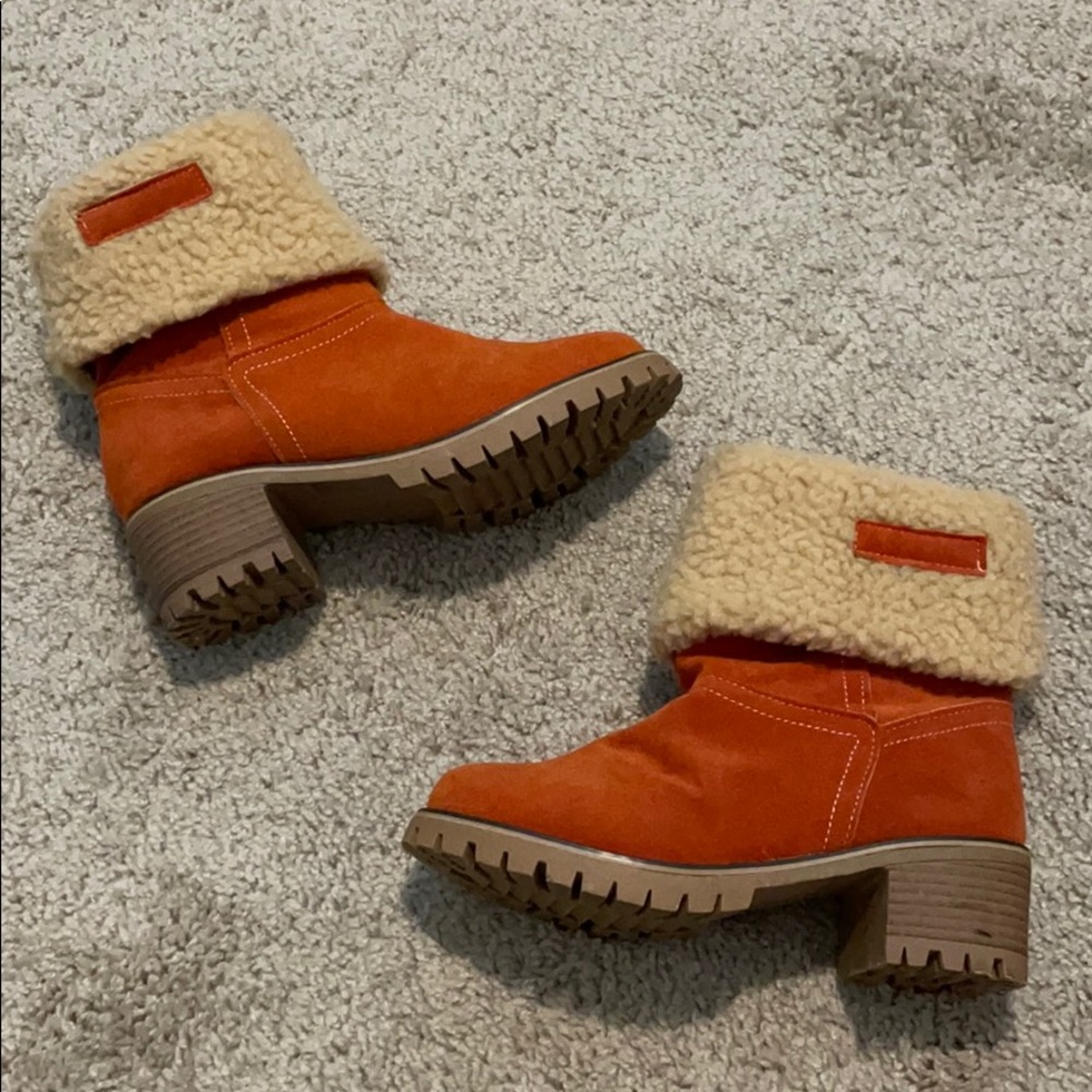 Orange Fur Ankle Boots